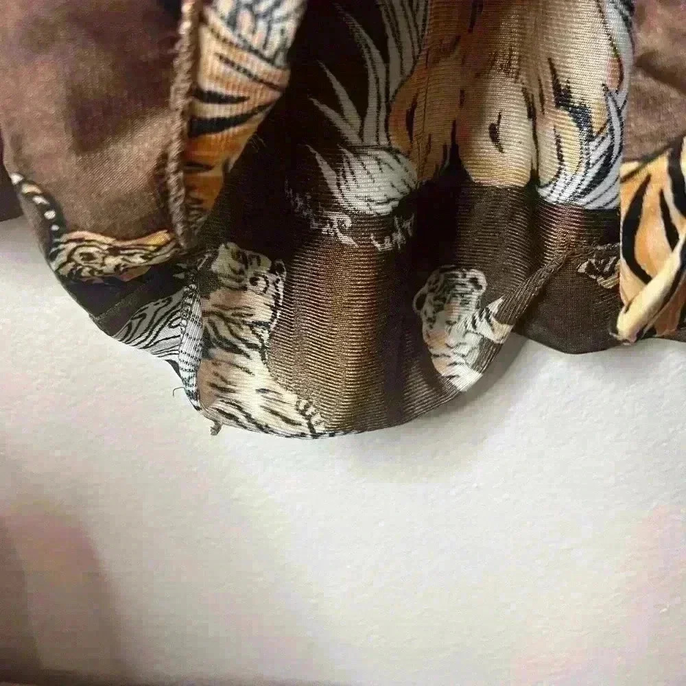 Vintage 70s Disco Mod Tiger All Over Art Cat Print Miami Brown Button Shirt - Picture 3 of 8
